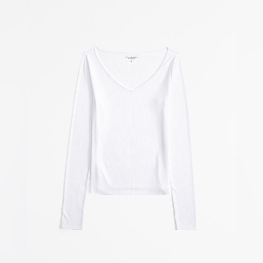 Abercrombie & Fitch White Long Sleeve V Neck T Shirt - S